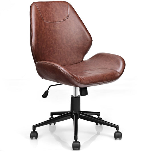 Office Home Leisure Mid-back PU Upholstered Rolling Chair, Brown at Gallery Canada