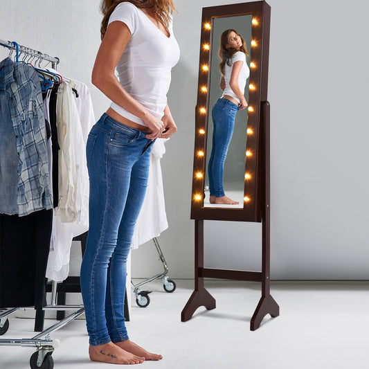 Mirrored Jewelry Cabinet Armoire Organizer, Brown