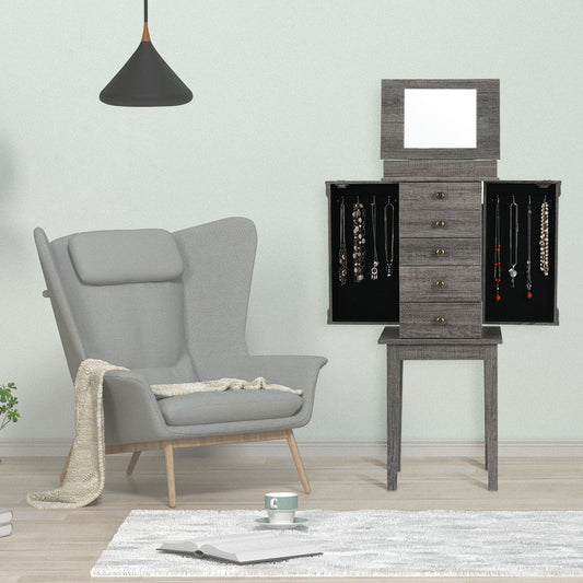 Standing Jewelry Cabinet Organizer, Wooden Legs, Gray Jewelry Armoires Gray at Gallery Canada