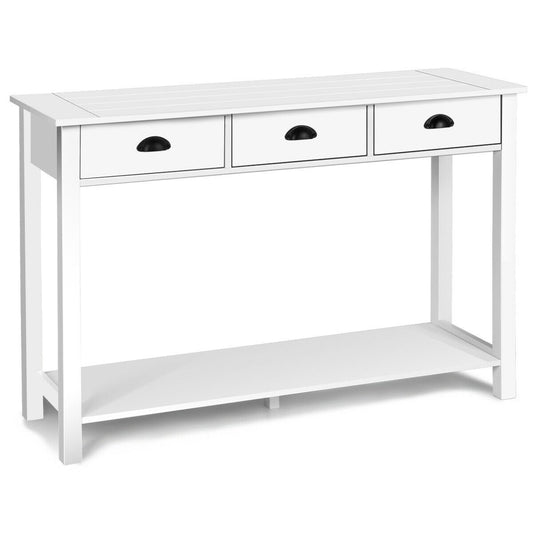 47 inch Entryway Hall Table Side Desk Accent Table with Drawers Shelf, White at Gallery Canada