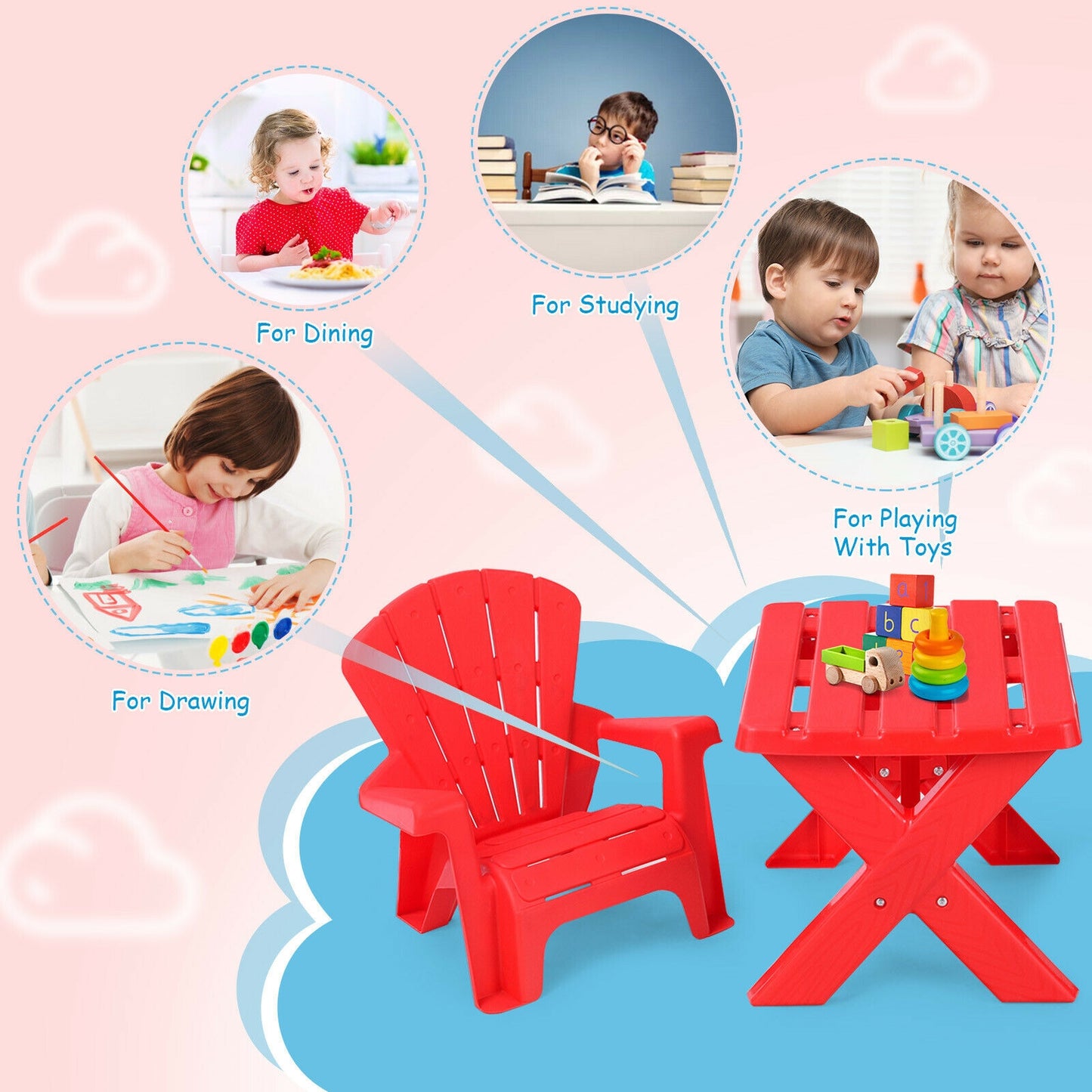 3-Piece Plastic Children Play Table Chair Set, Red Kids Table & Chair Sets at Gallery Canada
