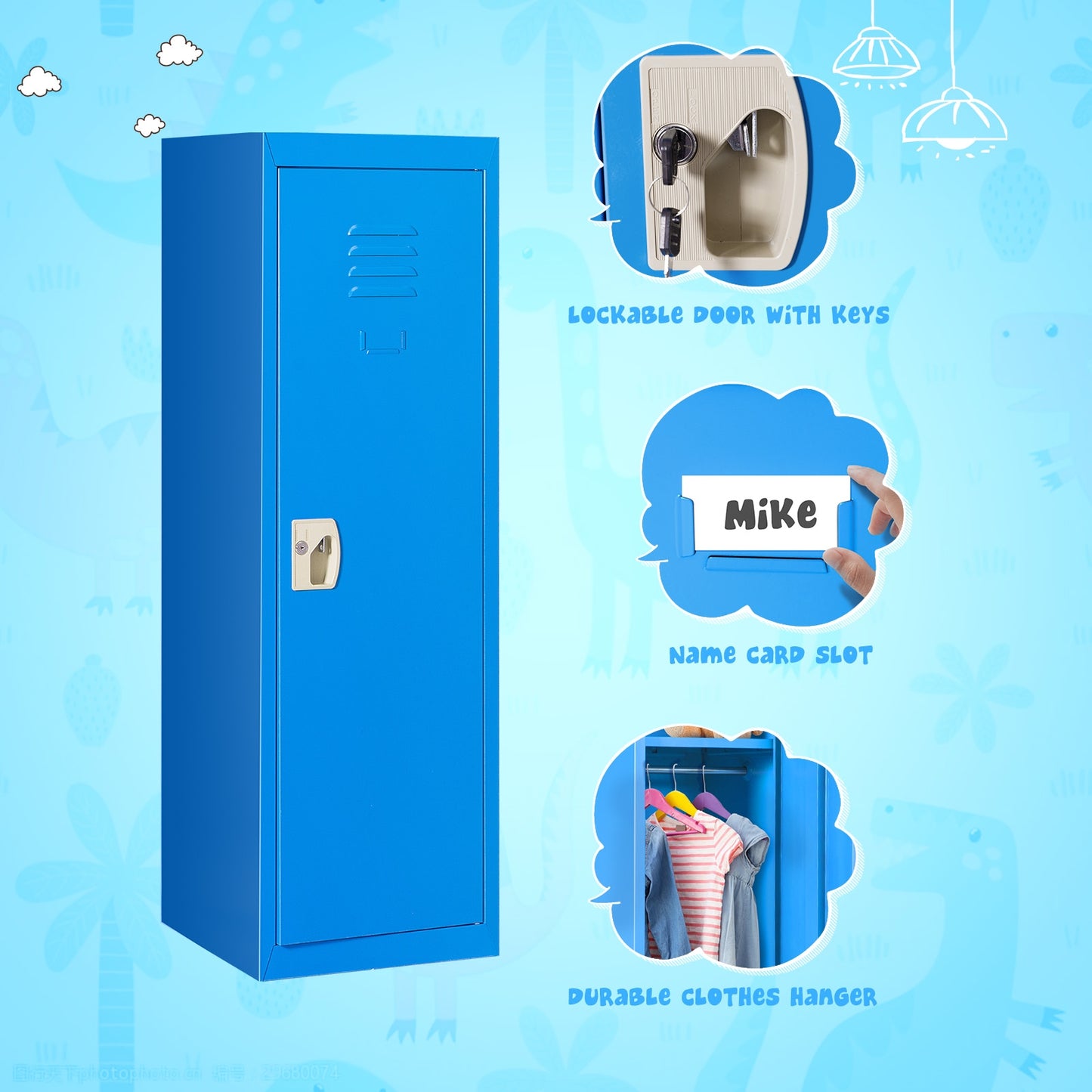 48 Inch Children Single Tier Metal Locker, Blue Kids Storage at Gallery Canada