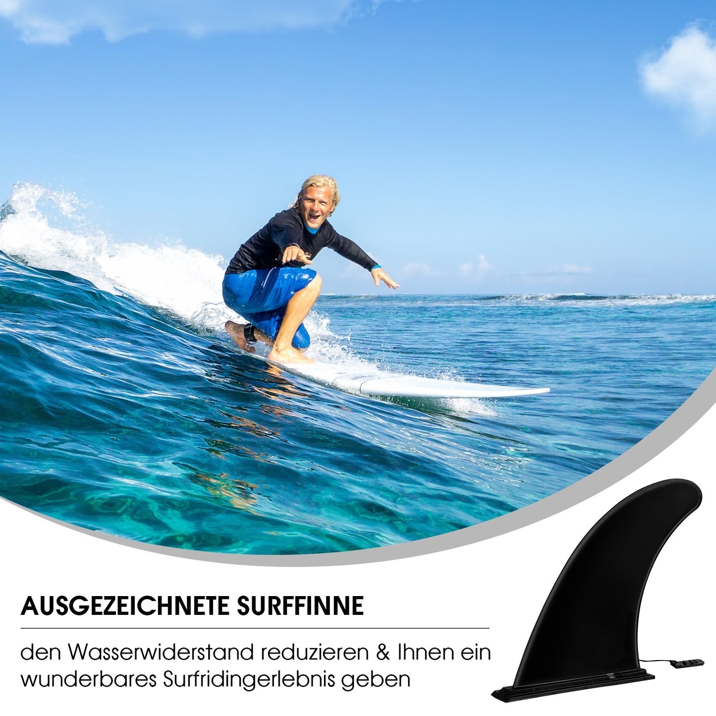 9 Inch Surf and SUP Detachable Center Single Fin for Longboard, Black