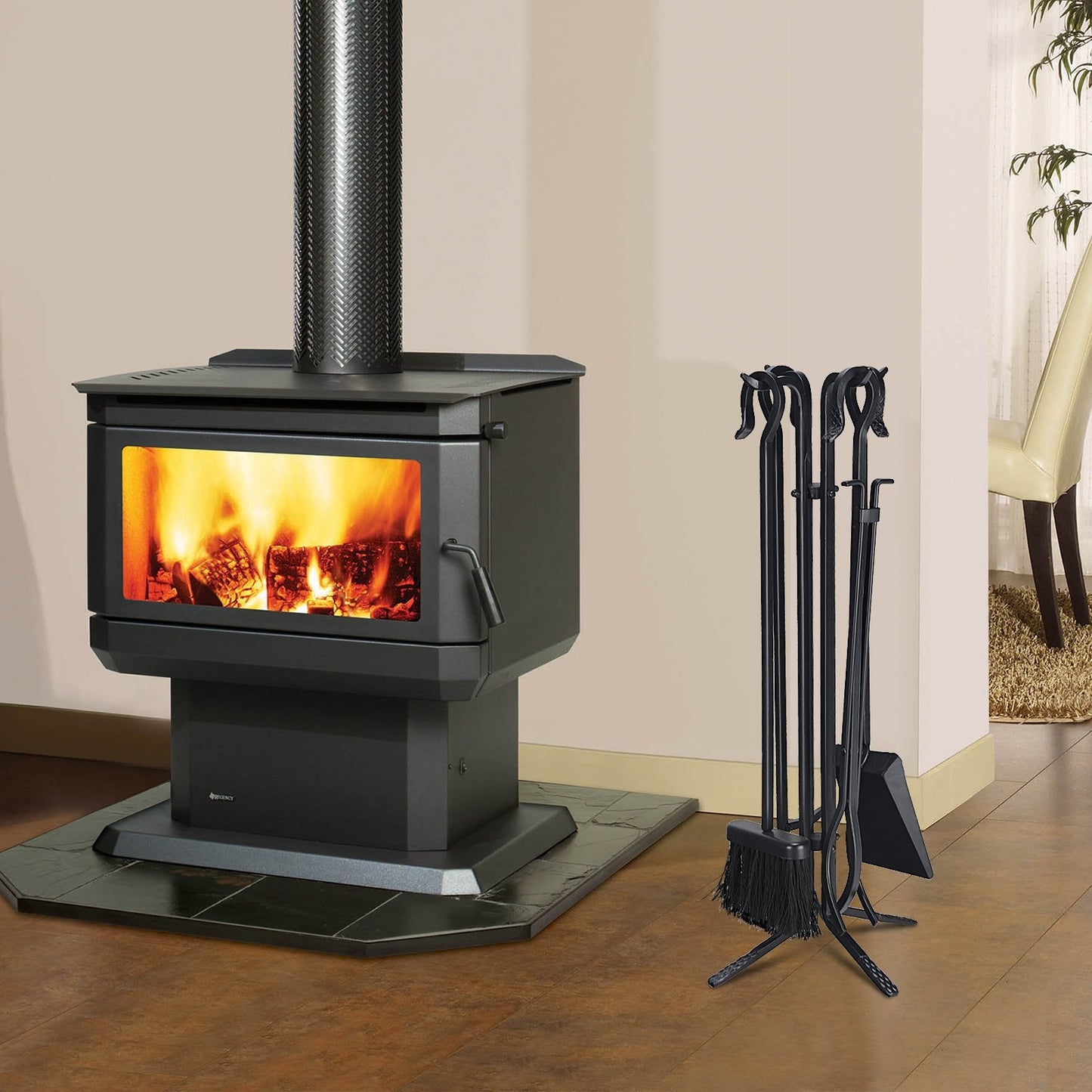 5 Pieces Fireplace Iron Standing Tools Set, Black at Gallery Canada