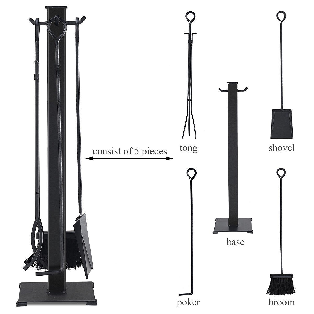 5 Pieces Fireplace Iron Fire Place Tool Set , Black at Gallery Canada