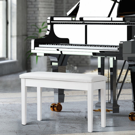 Solid Wood PU Leather Padded Piano Bench Keyboard Seat, White Pianos & Keyboards White at Gallery Canada