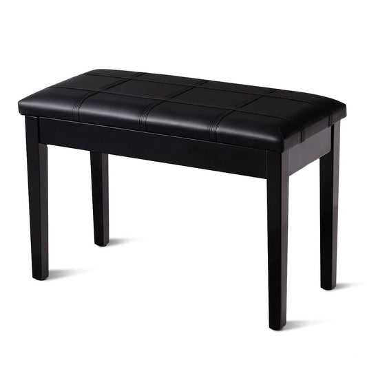 Solid Wood PU Leather Piano Double Duet Keyboard Bench, Black at Gallery Canada
