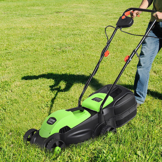 13 Inch Electric Push Lawn Corded Mower with Grass Bag, Green
