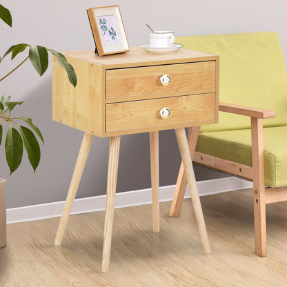 Mid Century Modern 2 Drawers Nightstand, Natural at Gallery Canada