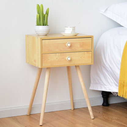Mid Century Modern 2 Drawers Nightstand, Natural at Gallery Canada