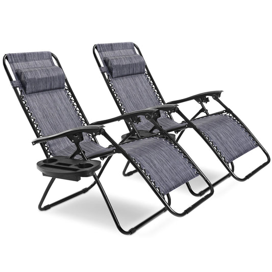 2 Pieces Folding Lounge Chair with Zero Gravity, Gray at Gallery Canada