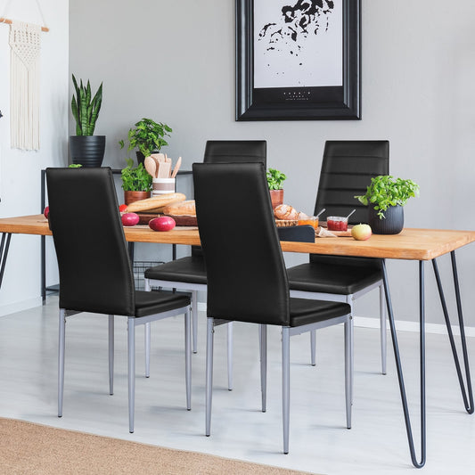 4 Pcs PVC Leather Dining Side Chairs, Elegant Design, Black Dining Chairs Black at Gallery Canada