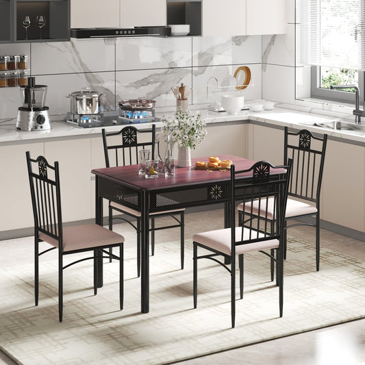 5 Piece Dining Set, Wood Metal Table, 4 Chairs With Cushions, Beige Dining Room Sets Beige at Gallery Canada