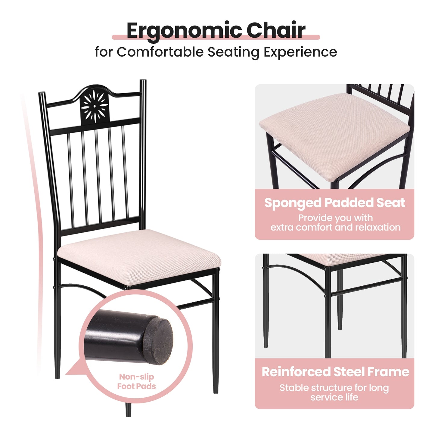 5 Pieces Dining Set Wood Metal Table and 4 Chairs with Cushions, Beige Dining Room Sets at Gallery Canada