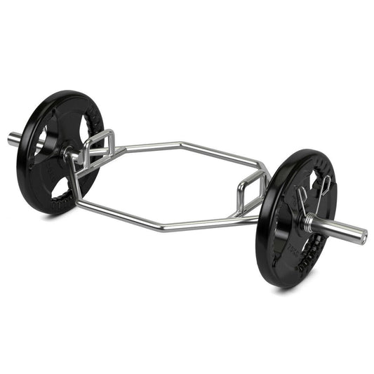 56 Inch Olympic Hexagon Deadlift Trap Bar with Folding Grips Powerlifting, Silver