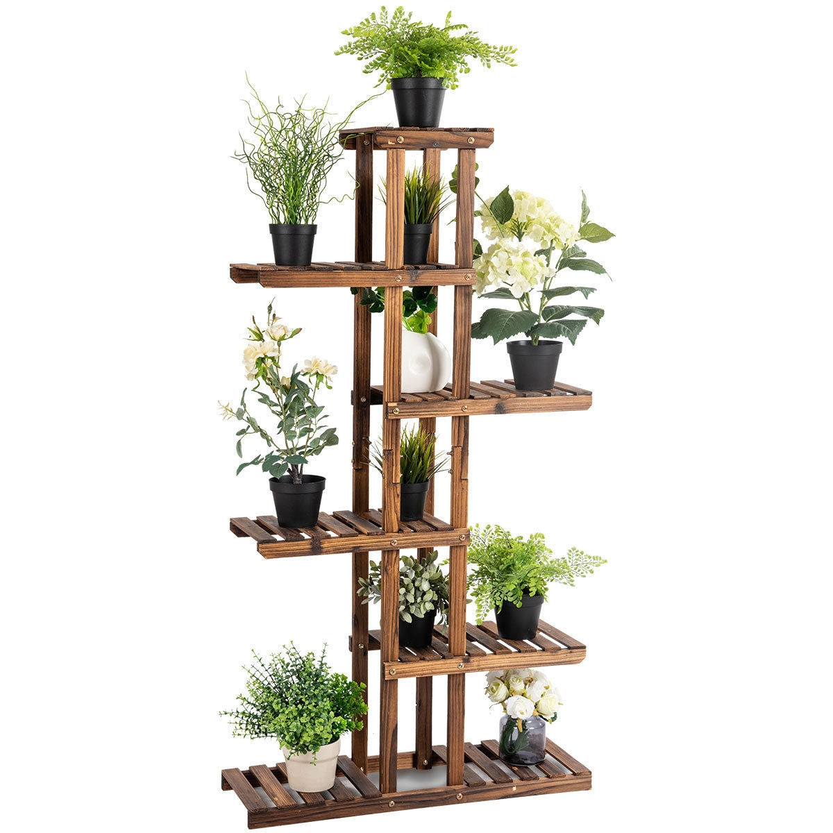 6 Tier Wooden Garden Shelf Storage Plant Rack Stand, Brown Plant Stands at Gallery Canada