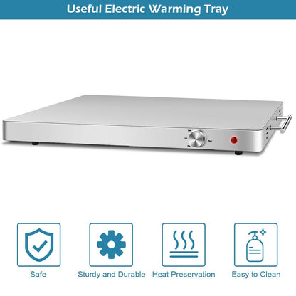 Electric Warming Tray Food Dish Warmer, Silver