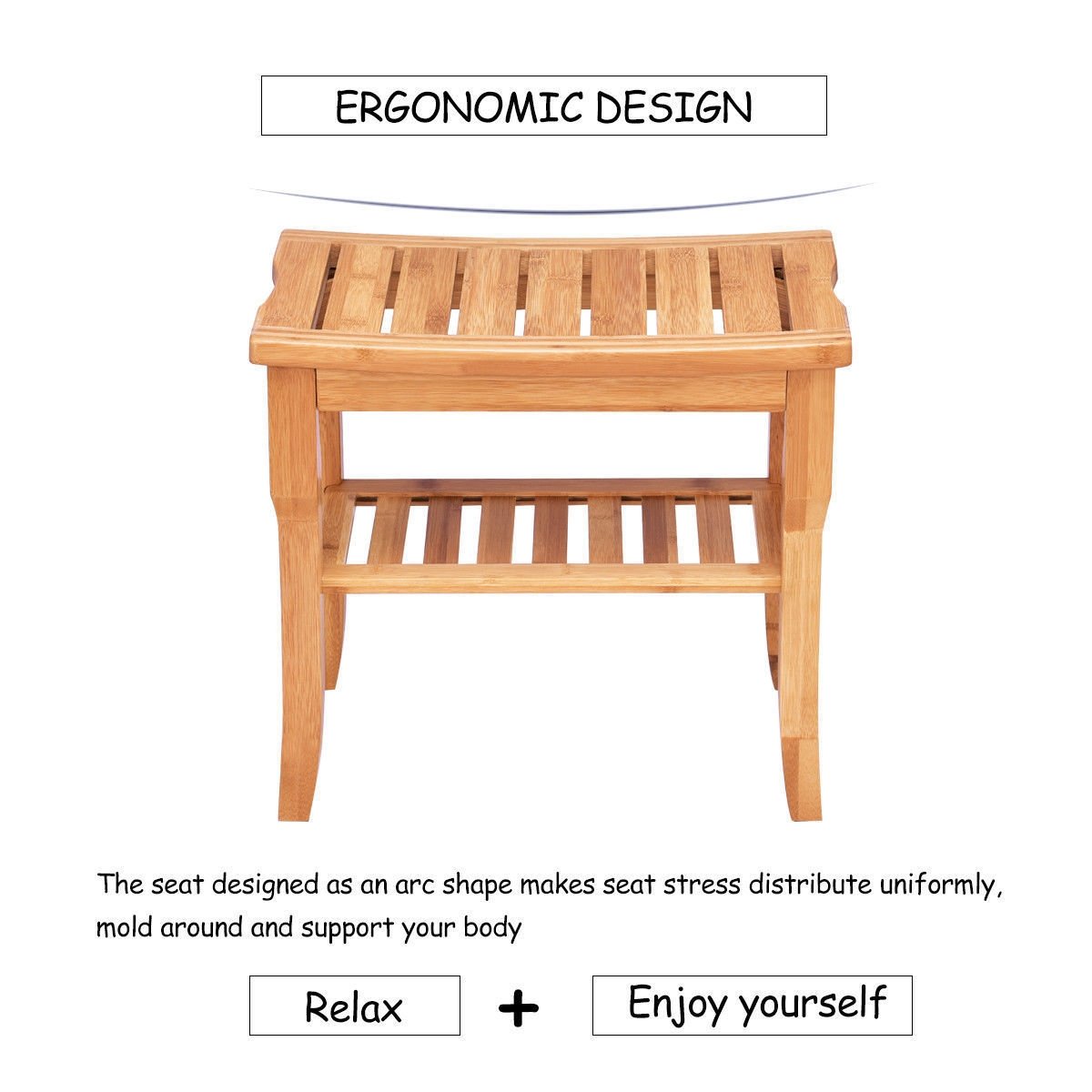 Bathroom Bamboo Shower Chair Bench with Storage Shelf, Natural at Gallery Canada