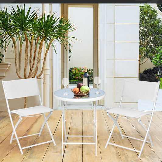 3 Piece Patio Folding Bistro Set, White Patio Conversation Sets White at Gallery Canada