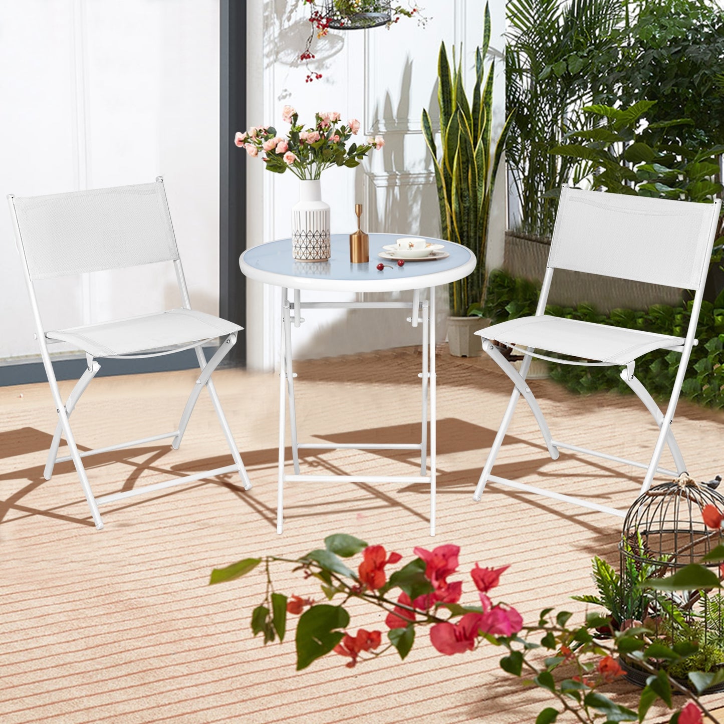 3 Piece Patio Folding Bistro Set, White Patio Conversation Sets at Gallery Canada
