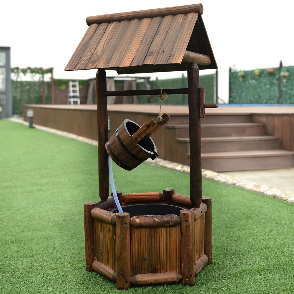 Garden Wooden Wishing Water Fountain with Pump, Brown at Gallery Canada