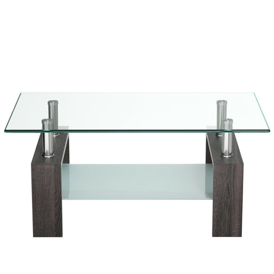 Rectangular Tempered Glass Coffee Table with Shelf, Black at Gallery Canada