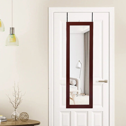 Lockable Wall Door Mounted Mirror Jewelry Cabinet With LED Lights, Brown