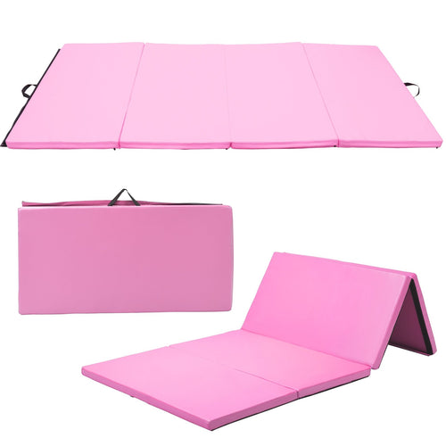 4-Panel Folding Gymnastics Mat with Carrying Handles, Pink