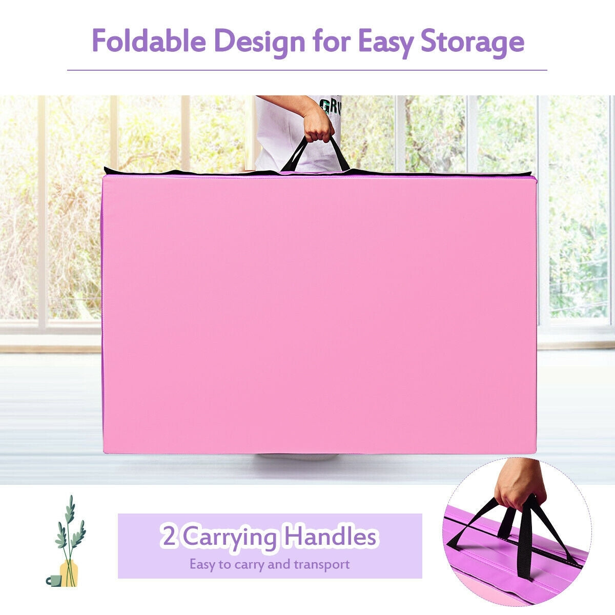 4 Feet x 10 Feet Thick Folding Panel Gymnastics Mat, Pink & Purple Yoga & Gym Mats at Gallery Canada