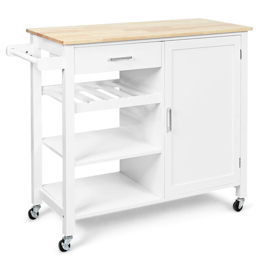 Kitchen Island Cart Rolling Serving Cart Wood Trolley, White at Gallery Canada