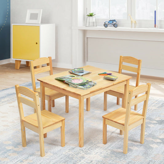 5 Pieces Kids Pine Wood Table Chair Set, Natural Kids Table & Chair Sets Natural at Gallery Canada