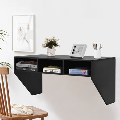 Wall Mounted Floating Sturdy Computer Table with Storage Shelf, Black at Gallery Canada