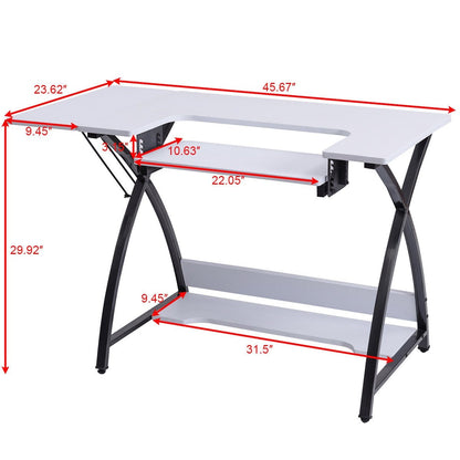 Sewing Craft Table Computer Desk with Adjustable Platform, White at Gallery Canada