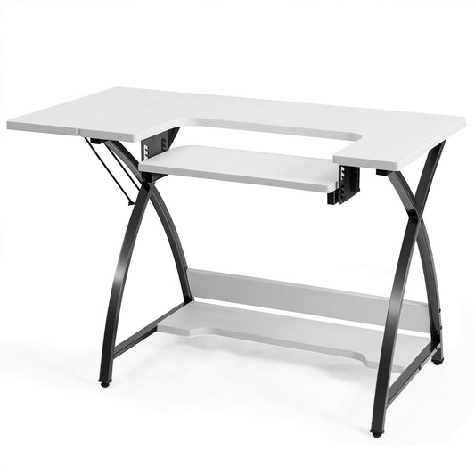Sewing Craft Table Computer Desk with Adjustable Platform, White