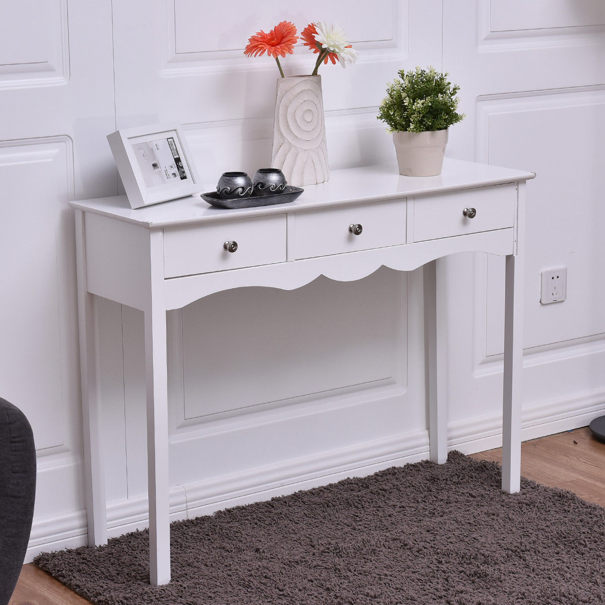 Side Sofa Table With Storage, 3 Drawers, White Console Tables at Gallery Canada