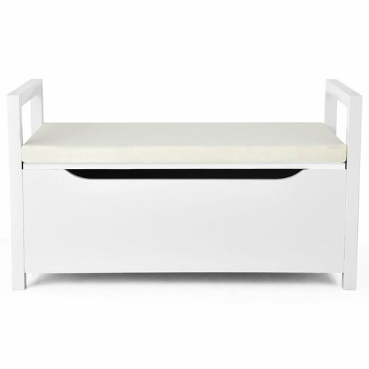 34.5 ×15.5 ×19.5 Inch Shoe Storage Bench with Cushion Seat for Entryway, White at Gallery Canada