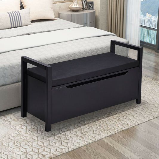 34.5 ×15.5 ×19.5 Inch Shoe Storage Bench with Cushion Seat for Entryway, Black Shoe Racks & Storage Benches Black at Gallery Canada