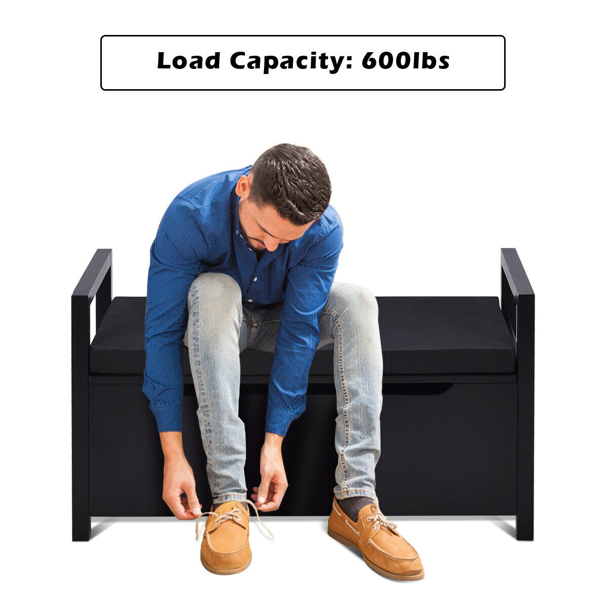 Shoe Storage Bench, 34.5 ×15.5 ×19.5 Inch, With Cushion Seat, Black Shoe Racks & Storage Benches at Gallery Canada