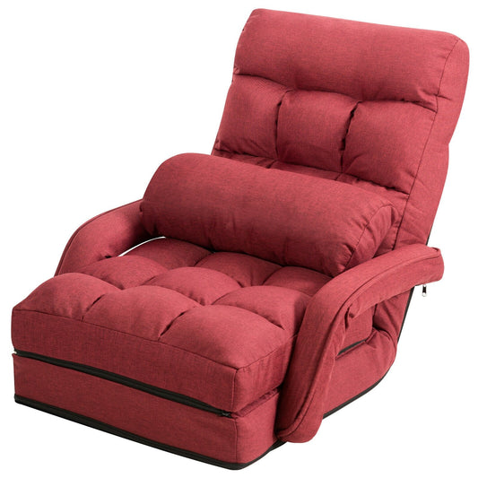 Folding Lazy Floor Chair Sofa with Armrests and Pillow, Red at Gallery Canada