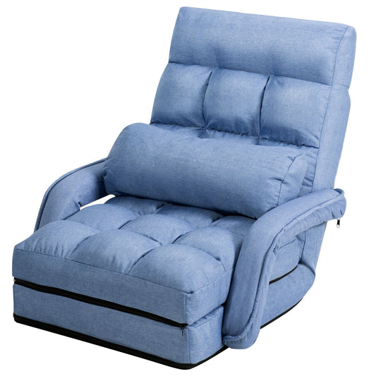 Folding Lazy Floor Chair Sofa with Armrests and Pillow, Blue at Gallery Canada