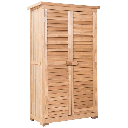 63 Inch Tall Wooden Garden Storage Shed in Shutter Design, Natural