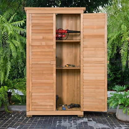 63 Inch Tall Wooden Garden Storage Shed in Shutter Design, Natural at Gallery Canada