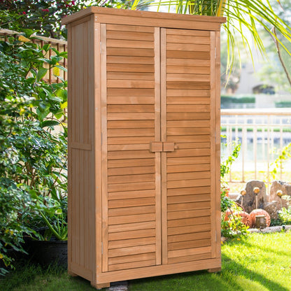 63 Inch Tall Wooden Garden Storage Shed in Shutter Design, Natural at Gallery Canada