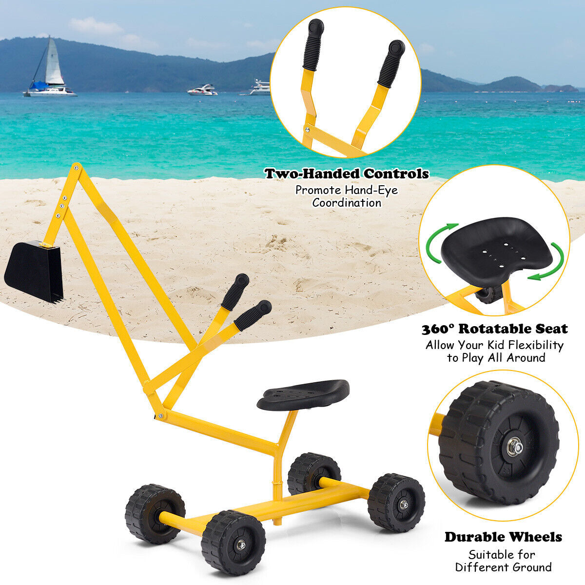 Heavy Duty Kid Ride-On Sand Digger Excavator, Yellow Sandboxes at Gallery Canada