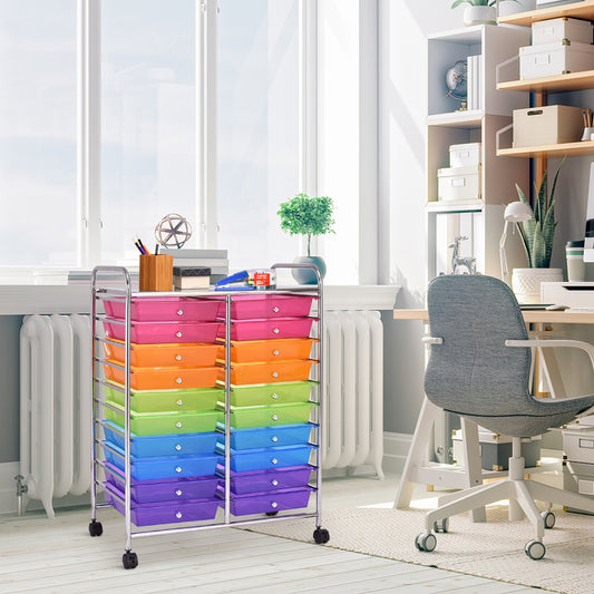 20 Drawers Storage Rolling Cart Studio Organizer, Transparent Multicolor