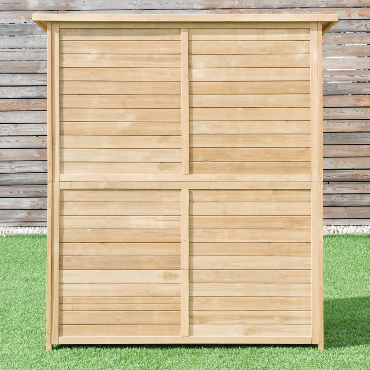 64 Inch Outdoor Wooden Storage Shed with Double Lockable Doors for Backyard, Natural at Gallery Canada