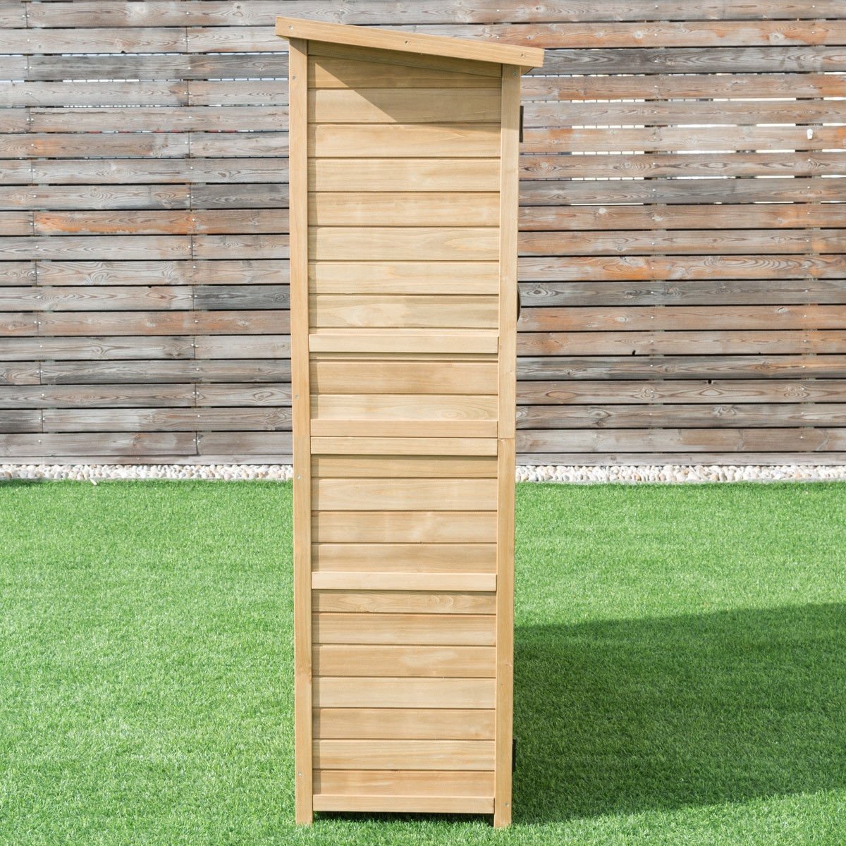 64 Inch Outdoor Wooden Storage Shed with Double Lockable Doors for Backyard, Natural at Gallery Canada