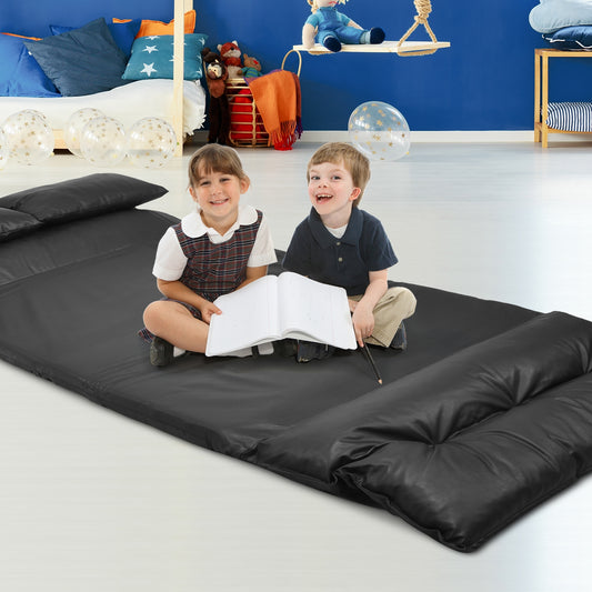 Foldable PU Leather Floor Sofa Bed, 2 Pillows, Black Floor Chairs Black at Gallery Canada