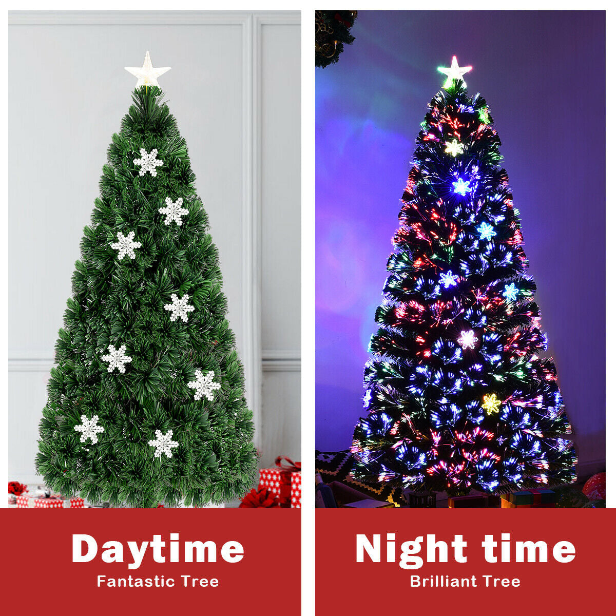 4 / 5 / 6 Feet LED Optic Artificial Christmas Tree with Snowflakes, Green Christmas Tree at Gallery Canada