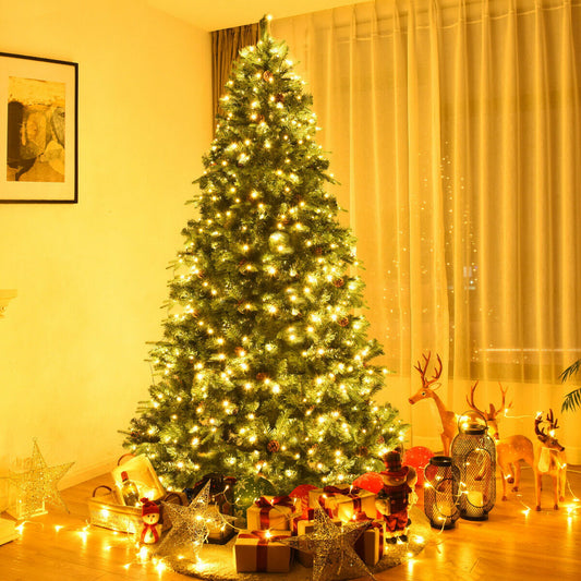 Flocked Artificial Christmas Tree With LED Lights, Pine Cones, 8 ft, Green Christmas Tree Green at Gallery Canada